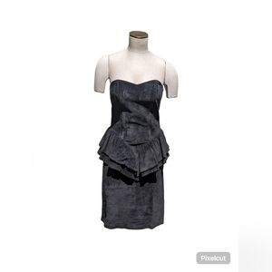 VINTAGE Lauren Alexandra Black suede strapless dress peplum ruffle sz 10